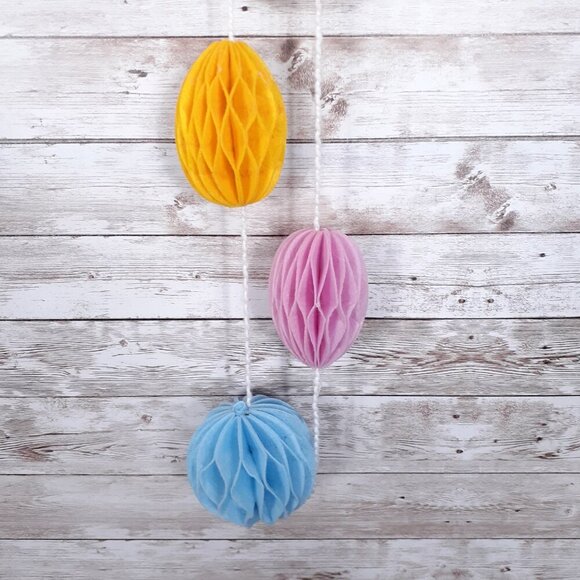 Easter Garland Decor 6 Feet Felt Honeycomb Eggs Pink Blue Orange Yellow - Picture 2 of 2